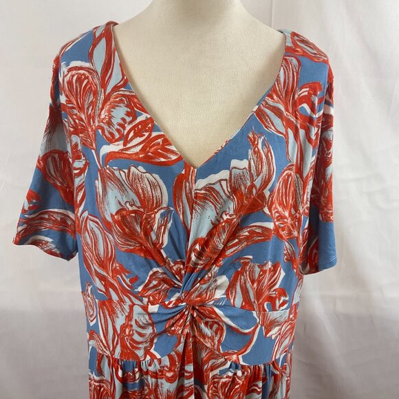 Soft Surroundings Maxi Dress 3X Blue Orange-Red White Floral V-Neck Twist Detail - Picture 3 of 13